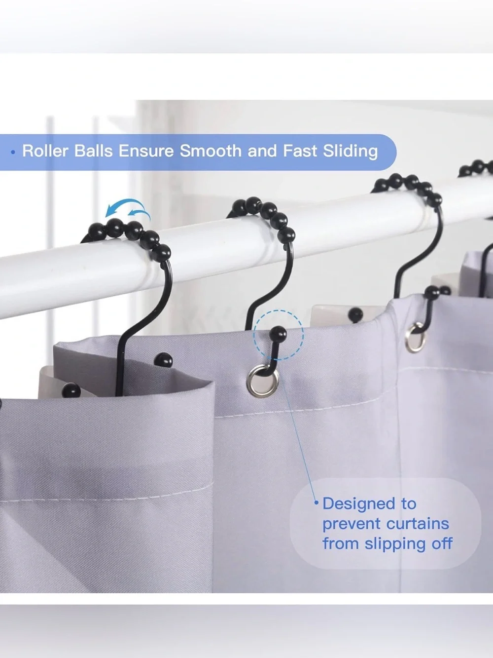 S-Shaped Beaded Shower Curtain Hooks — Black